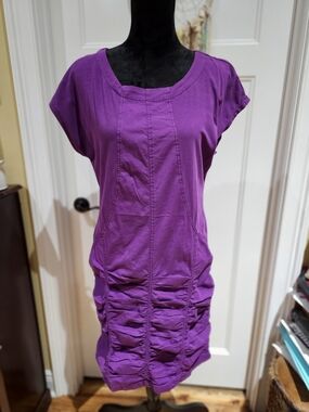 Purple Ruched Short Sleeve Women's Dress